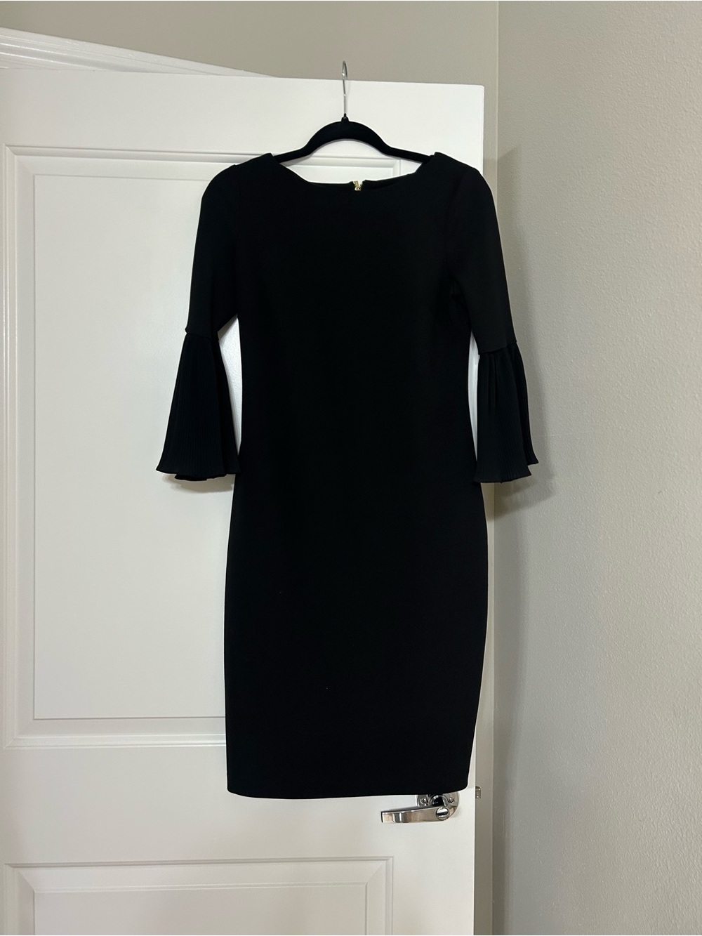 Calvin Klein Black Midi Sheath Dress with Bell Sleeves